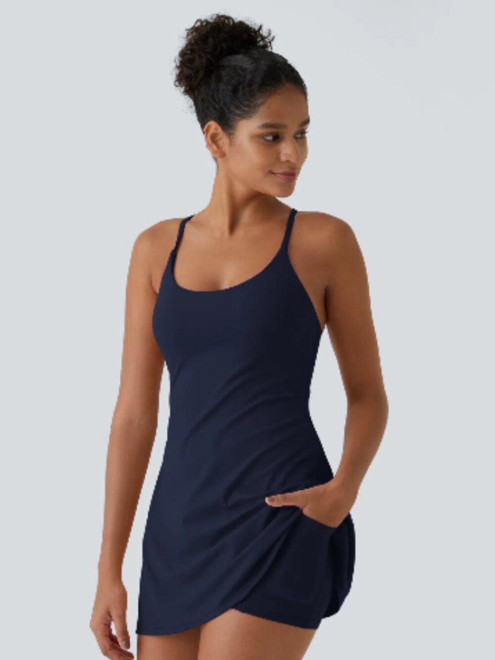 HALARA SoftlyZero™ Plush Backless Active Dress - Navy (EUC)